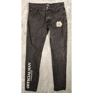 BoohooMan Jeans Mens 32X30 (Tag 32) Officialman Limited Edition Black Button Fly